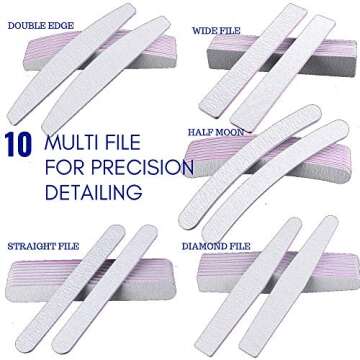 Precision Nail File VBA Professional 12 Piece Salon Grade 80/80 Zebra Acrylic Gel Nail Care Manicure Pedicure Set (File Buffer Kit)
