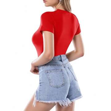 MANGOPOP Women's Round Neck Short Sleeve T Shirts Basic Bodysuits