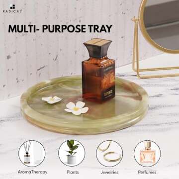 Handmade Green Onyx Marble Round Tray for Serving Food