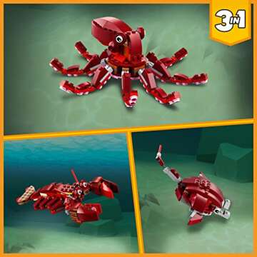 LEGO Creator 3 in 1 Sunken Treasure Mission Submarine Toy, Underwater Creatures Transform from Octop...