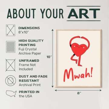 I Love You Sign - Retro style Heart Wall Art - Cute Love Wall Decor - 70s Style Preppy Trendy Wall Decor - Indie Eclectic Aesthetic Art - Girls Teen Dorm Room Decor - Happy Home Decor - Pop art Poster