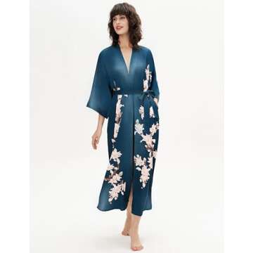 BABEYOND Kimono Robe Cover up with Box Long Floral Satin Sleepwear Silky Bathrobe Bachelorette Robe