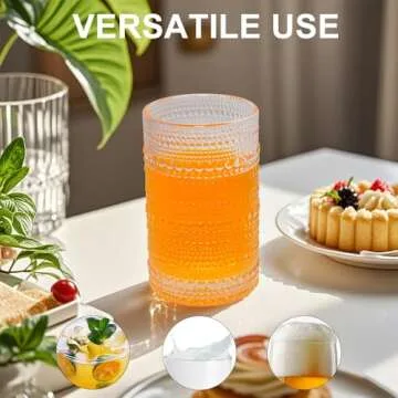 Galssmagic Hobnail Drinking Glasses,12 oz Vintage Glasses Drinking Glassware,Bubble Glasses Drinking Textured Glass Cups Set of 6