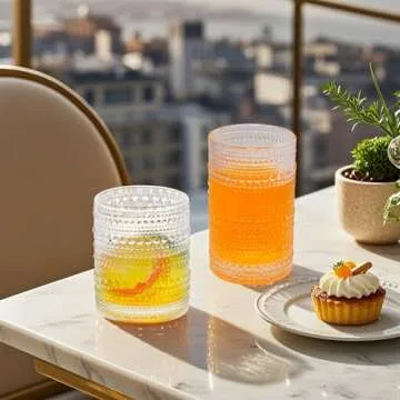 Galssmagic Hobnail Drinking Glasses,12 oz Vintage Glasses Drinking Glassware,Bubble Glasses Drinking Textured Glass Cups Set of 6