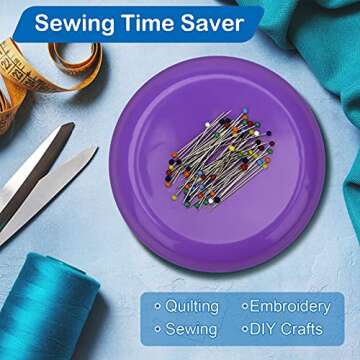 Coitak Magnetic Sewing Pincushion with 100 Plastic Head Pins, Magnetic Pins Holder for Sewing Quilting, (Purple)