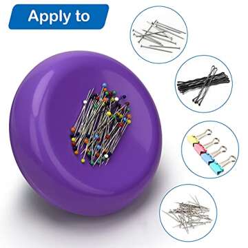 Coitak Magnetic Sewing Pincushion with 100 Plastic Head Pins, Magnetic Pins Holder for Sewing Quilting, (Purple)