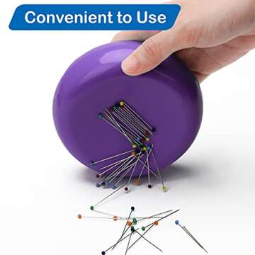 Coitak Magnetic Sewing Pincushion with 100 Plastic Head Pins, Magnetic Pins Holder for Sewing Quilting, (Purple)
