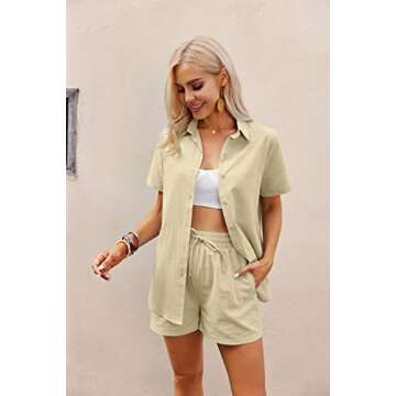 Zeagoo Womens Coordinated Outfit: Linen Cotton Summer Short Set