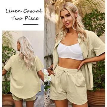 Zeagoo Womens 2 Piece Linen and Cotton Summer Set