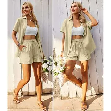 Zeagoo Womens 2 Piece Linen and Cotton Summer Set