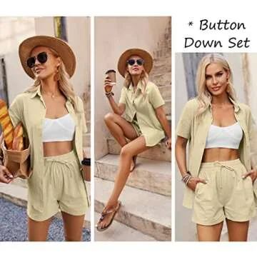 Zeagoo Womens 2 Piece Linen and Cotton Summer Set