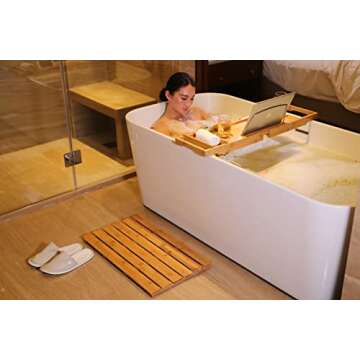 GOBAM Bamboo Bath Mat, Large, 26 x 15.8 x 1.3 inches - Non-Slip - Floor Mat for Bathroom, Spa, Sauna...