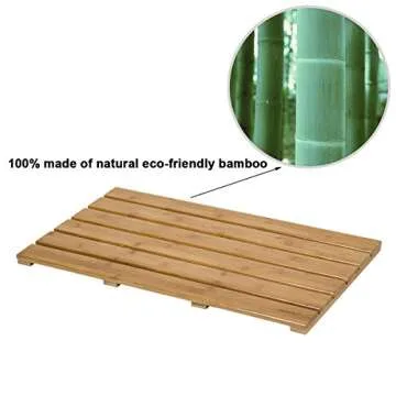 GOBAM Bamboo Bath Mat, Large, 26 x 15.8 x 1.3 inches - Non-Slip - Floor Mat for Bathroom, Spa, Sauna, Kitchen, Indoor & Outdoor Spaces, Shower Mat for Bathroom Decor - Natural