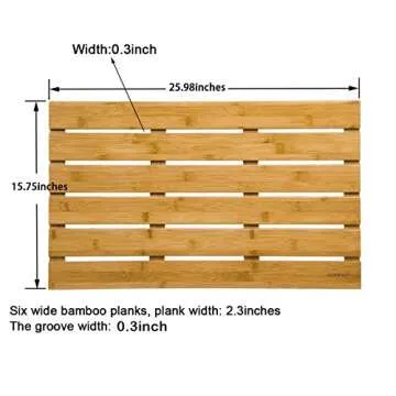 GOBAM Bamboo Bath Mat, Large, 26 x 15.8 x 1.3 inches - Non-Slip - Floor Mat for Bathroom, Spa, Sauna, Kitchen, Indoor & Outdoor Spaces, Shower Mat for Bathroom Decor - Natural