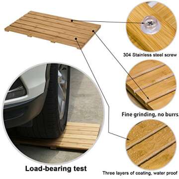 GOBAM Bamboo Bath Mat, Large, 26 x 15.8 x 1.3 inches - Non-Slip - Floor Mat for Bathroom, Spa, Sauna, Kitchen, Indoor & Outdoor Spaces, Shower Mat for Bathroom Decor - Natural