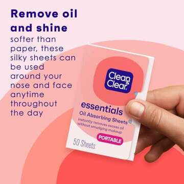 Clean & Clear Oil Absorbing Facial Sheets, Portable Blotting Papers for Face & Nose, Blotting Sheets...