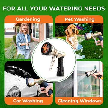 Garden Hose Nozzle Heavy Duty - 9 Spray Patterns & 5 Extra Washers - Durable Spray Nozzles for Garden Hose, Water Plants, Dog Wash -High-Pressure Water Hose Nozzle, Easy-to-Use Nozzles for Water Hoses