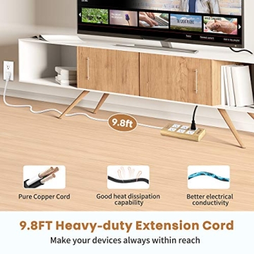 15A Surge Protector Power Strip with USB Ports and Flat Plug