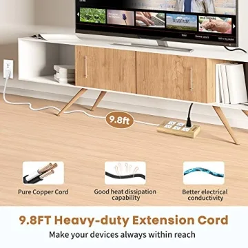 15A Surge Protector Power Strip with USB Ports and Flat Plug