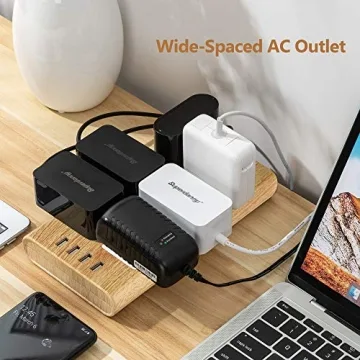 15A Surge Protector Power Strip with USB Ports and Flat Plug