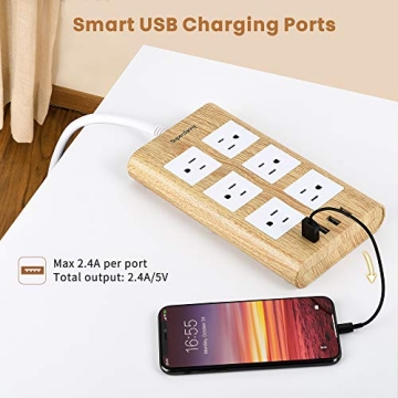 15A Surge Protector Power Strip with USB Ports and Flat Plug