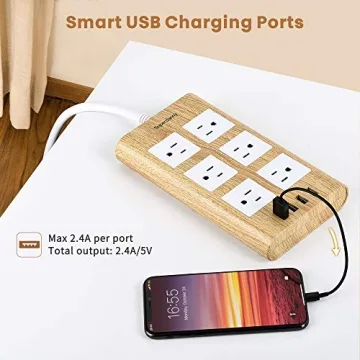 15A Surge Protector Power Strip with USB Ports and Flat Plug
