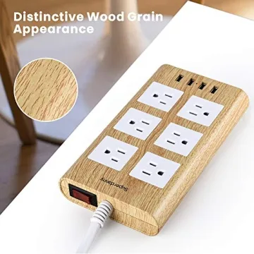 15A Surge Protector Power Strip with USB Ports and Flat Plug