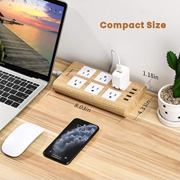 15A Surge Protector Power Strip with USB Ports and Flat Plug