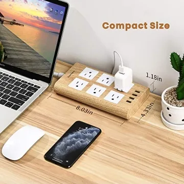 15A Surge Protector Power Strip with USB Ports and Flat Plug