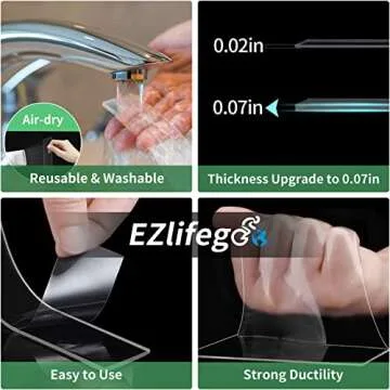 EZlifego Double Sided Tape Heavy Duty(Extra Large, Pack of 2, Total 396 Inch), Nano Double Sided Adhesive Tape, Clear Mounting Tape Picture Hanging Strips, Removable Wall Tape Sticky Poster Tape Decor