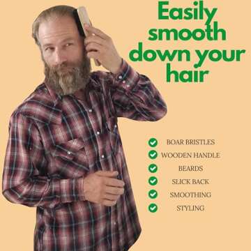 GranNaturals Soft Mens Boar Bristle Hair Brush - Natural Wooden Club Style Wave Hair Brush for Men - Styling Beard Hairbrush for Fine, Thin or Thick Hair