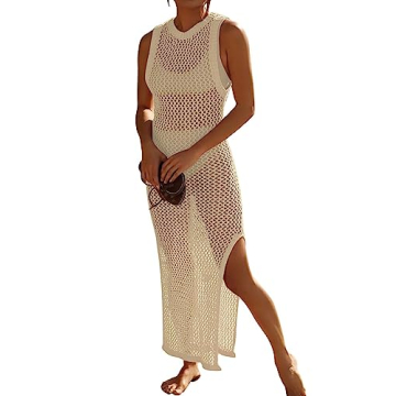 Eddoyee Crochet Cover Up for Swimwear Women Hollow Out Sleeveless Beach Dress