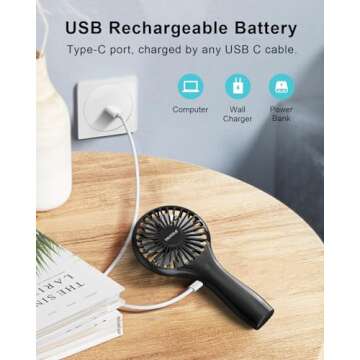 TriPole Handheld Mini Fan Battery Operated Small Personal Portable Fan Speed Adjustable USB Rechargeable Fan for Kids Girls Women Men Home Office Indoor Outdoor Travelling, Black