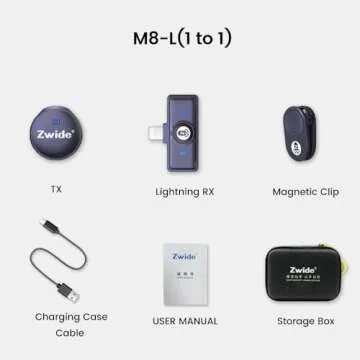 Zwide Wireless Lavalier Microphone M8-L(1to1), Noise Cancellation & Reverberation, Playback without Pull Out,Lightweight Compact Mini Lapel Mics with Detachable Magnetic Clip for iPhone/Lightning Port