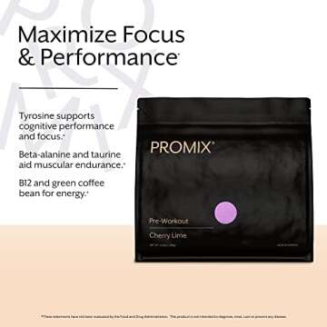 Promix Pre-Workout Powder, Cherry Lime - Maximize Focus & Performance - Helps Muscle Gain, Endurance & Enhanced Energy - Vitamin B12, Caffeine, Beta-Alanine & L-Tyrsosine - Gluten & Dairy-Free