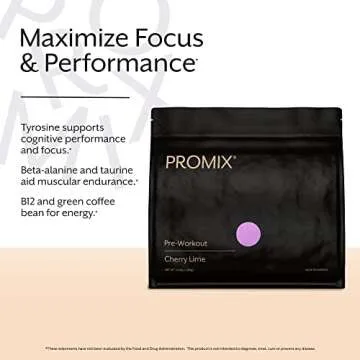 Promix Pre-Workout Powder, Cherry Lime - Maximize Focus & Performance - Helps Muscle Gain, Endurance & Enhanced Energy - Vitamin B12, Caffeine, Beta-Alanine & L-Tyrsosine - Gluten & Dairy-Free
