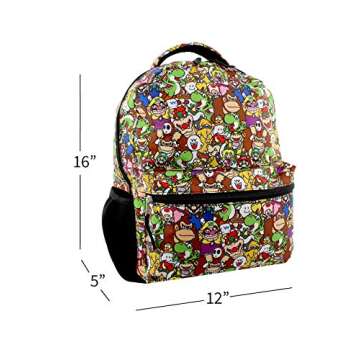 Nintendo Super Mario Brothers Boys Girls Teen 16" School Backpack (One Size, Black/Multi)