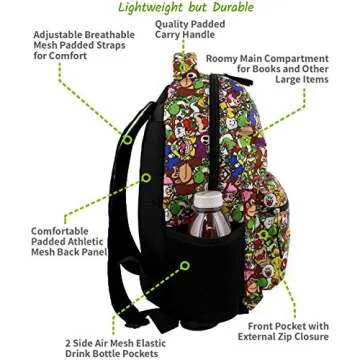 Nintendo Super Mario Brothers Boys Girls Teen 16" School Backpack (One Size, Black/Multi)