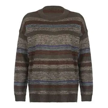 Y2K Argyle Striped Women Sweater - Vintage Preppy Style