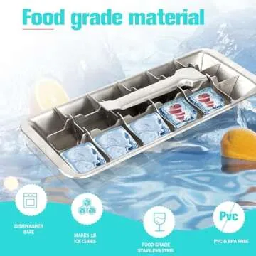 Vintage-Style Stainless Steel Ice Cube Tray with Lever, Easy-release 18-Slot Ice Cube Maker, Food-Grade Metal Freezer Mold for Baby Food, Juice, Veggies