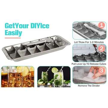 Vintage-Style Stainless Steel Ice Cube Tray with Lever, Easy-release 18-Slot Ice Cube Maker, Food-Grade Metal Freezer Mold for Baby Food, Juice, Veggies
