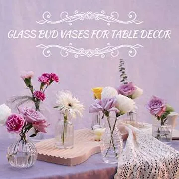 Bud Vases Set of 12, Glass Vase for Decor Centerpieces, Small Vases for Flowers, Clear Flower Vase Stripe Modern Bud Vases in Bulk, Vintage Vases for Floral Wedding Party Table Decoration Home Decor
