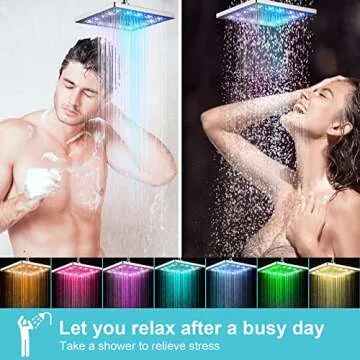 Shower Head, Contemporary LED Color Changing Overhead Rainfall Shower Head Chrome Finish Eco-Friendl...