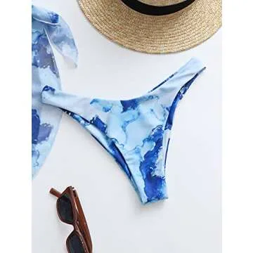 Qlarnaweer Women's 3 Piece Swimsuits Bikini Sets Sarong Cover Ups Beach Skirt Light Blue S