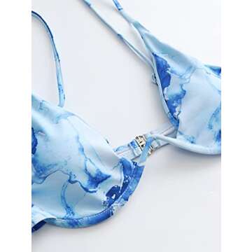 Qlarnaweer Women's 3 Piece Swimsuits Bikini Sets Sarong Cover Ups Beach Skirt Light Blue S