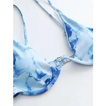 Qlarnaweer Women's 3 Piece Swimsuits Bikini Sets Sarong Cover Ups Beach Skirt Light Blue S