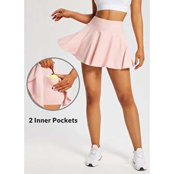 BALEAF Skorts Skirts for Women Tummy Control High Waisted Tennis Skirts Flowy Skater Golf Cute with Shorts 2 Inner Pockets Pink S