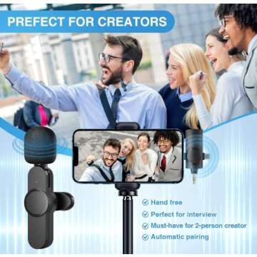 AIKELA Wireless Lavalier Lapel Microphone for iPhone, iPad, Android, Camera, Plug-Play, 7H Long Working Time for Interview Video Podcast Vlog YouTube