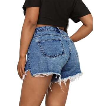 MapleHub Plus Size Denim Shorts Women High Waisted Ripped Folded Hem Jean Shorts