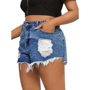 MapleHub Plus Size High Waisted Denim Shorts for Summer